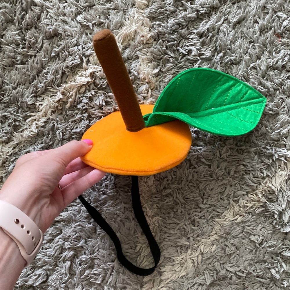 Studio DIY orange hat Halloween costume with leaf